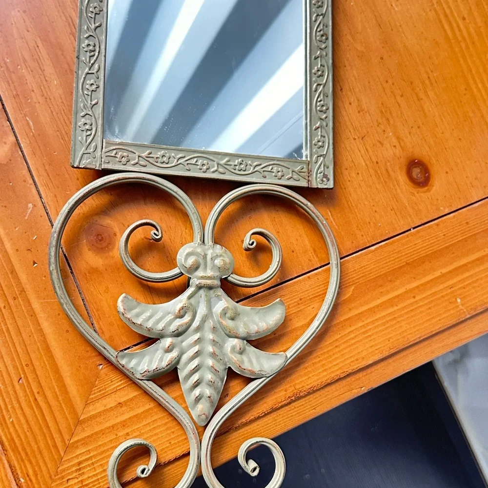Vintage aged green metal wall accent mirror